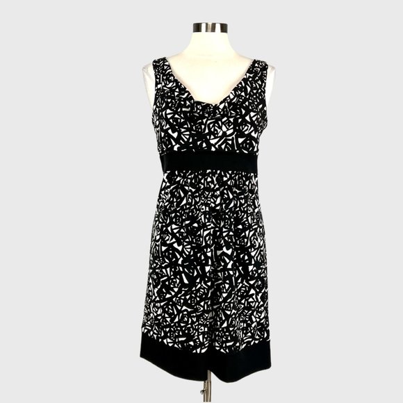 Michael Kors Black White Geometric Print Sleeveless Drape Neck Dress size Medium - Picture 1 of 10